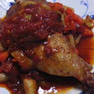 安くておいしい　鶏もも肉の香草トマトソース煮込み